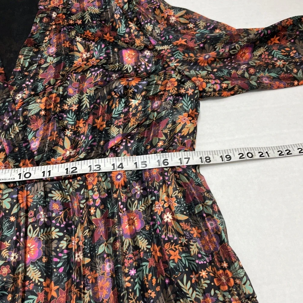 Soft Surroundings Dress Dark Floral Chiffon Tiered Mini Size S Boho Peasant - Picture 9 of 9